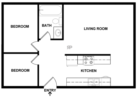 2600 Apts 2 Bed 1 Bath 800 SF